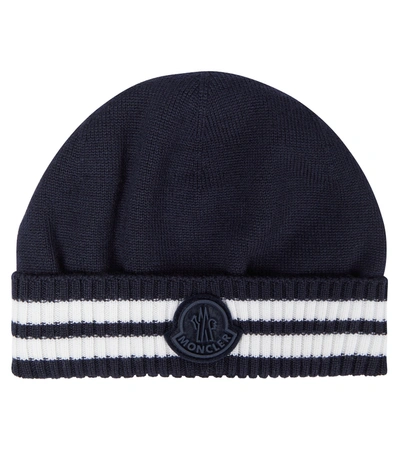 Moncler Baby Intarsia Wool Beanie In Blue