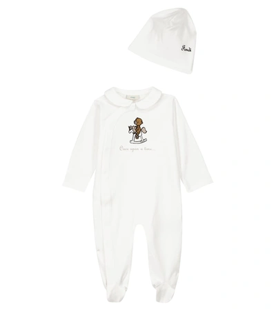 Fendi Baby Stretch-cotton Onesie And Hat Set In White