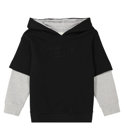 Fendi Kids' Embossed-logo Long-sleeve Hoodie In Black