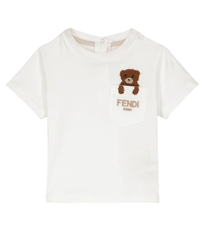Fendi Babies' Teddy Bear Logo-embroidered Pocket T-shirt In White