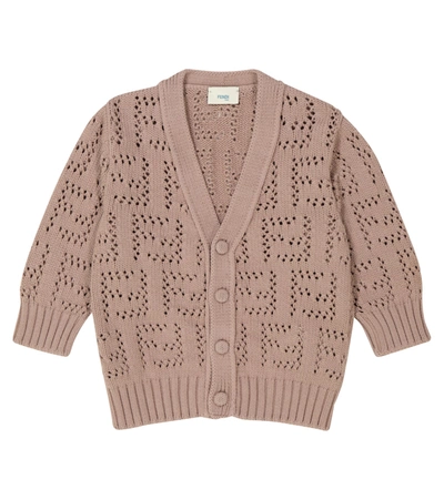 Fendi Babies' Ff Pointelle-knit Cardigan In Beige