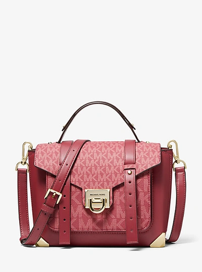 Michael Kors Manhattan Medium Leather And Logo Satchel In Red