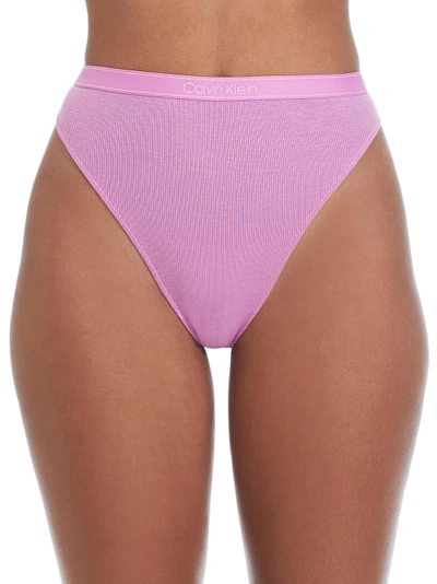 Calvin Klein Pure Ribbed High Leg Bikini In Lilac Rain