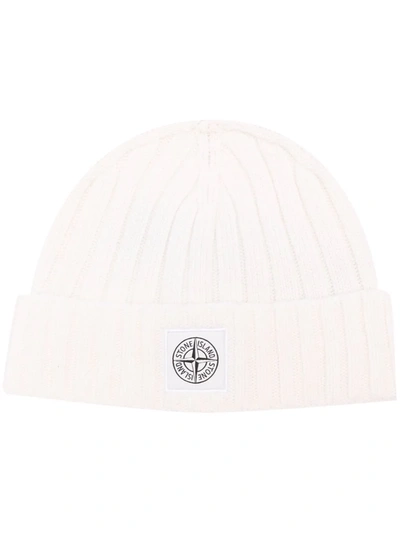 Stone Island Logo Patch Beanie In Neutral
