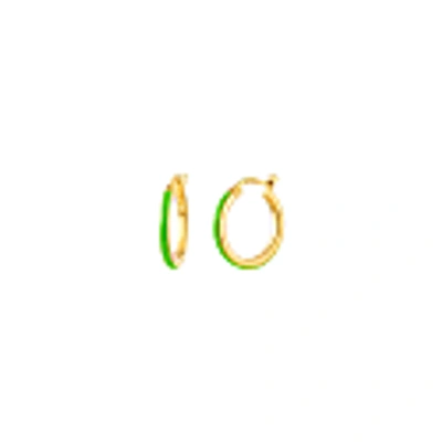 Gold & Honey Petite Enamel Huggie Hoops In Neon Green