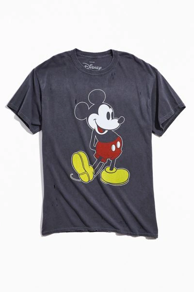 Urban Outfitters Mickey Mouse Distressed Tee In Washed Black