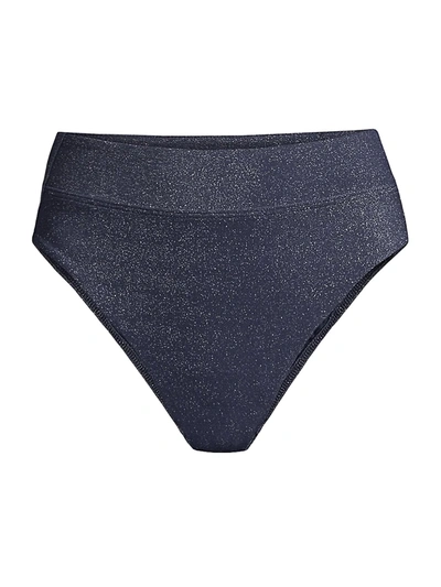 Suboo Amber Shimmering High-waisted Bikini Bottom In Navy Metallic
