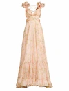 Mac Duggal Ieena Floral Chiffon Gown In Pink Multi