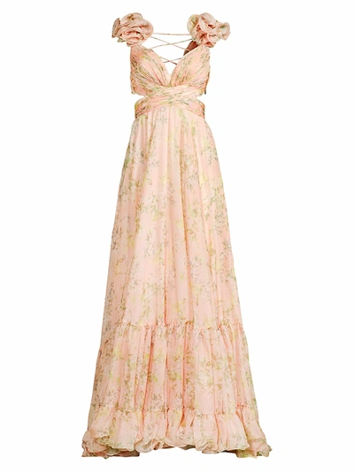 Mac Duggal Ieena Floral Chiffon Gown In Pink Multi