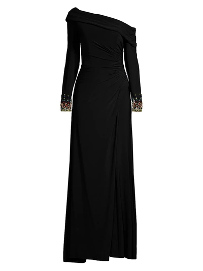 Mac Duggal Women's Asymmetrical Embellished-cuff Gown In Black Multi