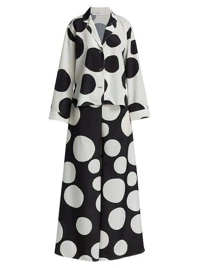 Carolina Herrera Contrast Dot 2-piece Pajama Set In Black White