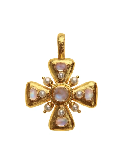 Elizabeth Locke Women's Stone 19k Yellow Gold, Moonstone & 4mm Pearl Maltese Cross Pendant