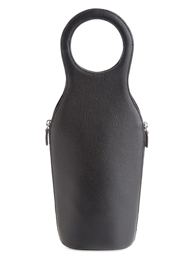 Royce New York Monogrammed Leather Wine Champagne Bottle Carrying Case In Navy Blue