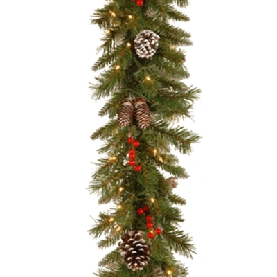 National Tree Company 9' X 10" Frosted Berry Garland With 100 Clear Lights In Green