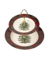 Spode Christmas Tree Tartan Tiered Server In White Multi