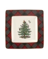 Spode Christmas Tree Tartan Square Platter In White Multi