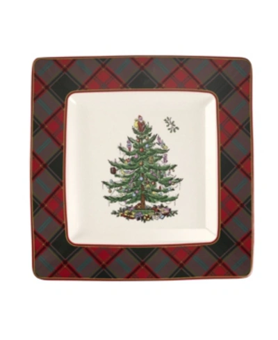 Spode Christmas Tree Tartan Square Platter In White Multi