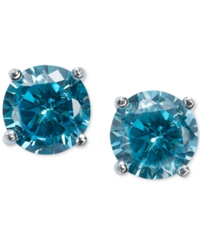 Giani Bernini Cubic Zirconia Sterling Silver Stud Earrings, Created For Macy's In Aquamarine