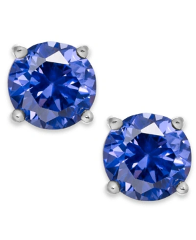Giani Bernini Cubic Zirconia Sterling Silver Stud Earrings, Created For Macy's In Blue Topaz