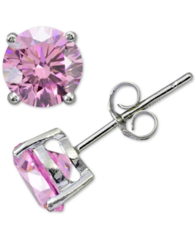 Giani Bernini Cubic Zirconia Sterling Silver Stud Earrings, Created For Macy's In Pink