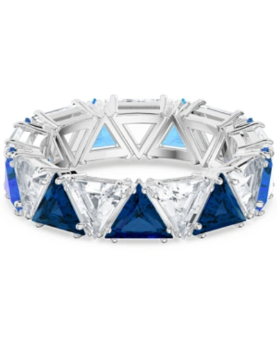 Swarovski Silver-tone Crystal Trillion Statement Ring In Blue