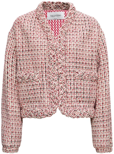 Valentino Checked Metallic Wool-blend Tweed Jacket In Pink