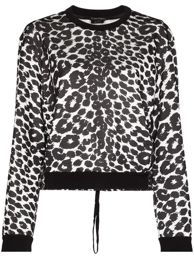 Tom Ford Ikat Leopard Print On Fleece Top In Chalk Black