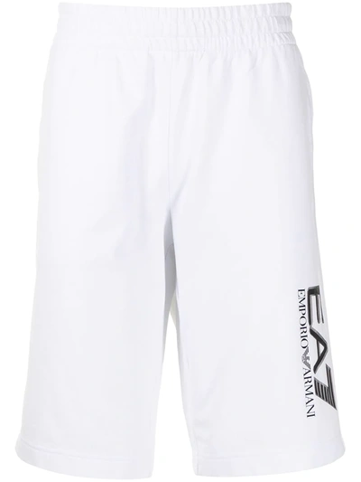 Ea7 Logo-print Jersey Shorts In Weiss