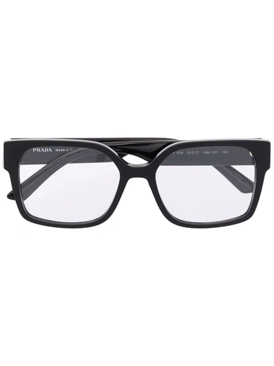Prada Polished-effect Square-frame Glasses In Schwarz