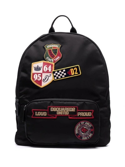 Dsquared2 Kids' Embroidered-logo Patch Backpack In Black