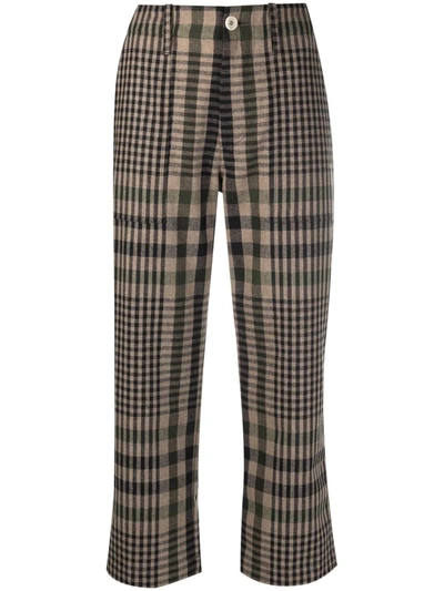 Jejia Camille Checked Cropped Trousers In Green