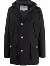 Woolrich Button-up Padded Hooded Coat In New Black