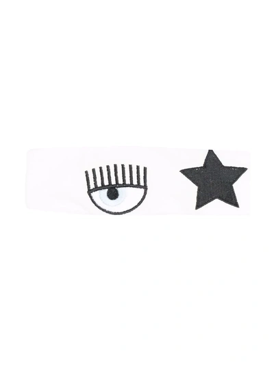 Chiara Ferragni Babies' Eyestar Embroidered Cotton Headband In 白色