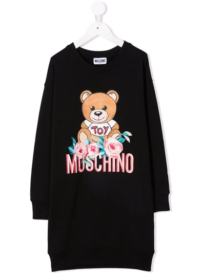 Moschino Graphic-print Long-sleeve Sweater Dress In 黑色