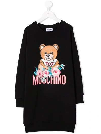 Moschino Kids' Graphic-print Long-sleeve Sweater Dress In 黑色