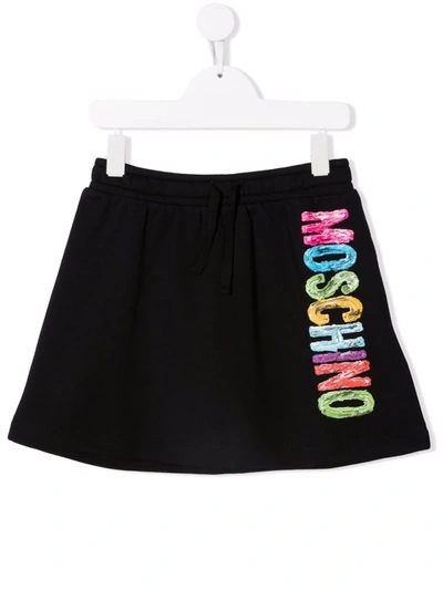 Moschino Kids' Painterly-effect Logo-print Skirt In Nero