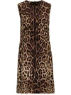 Dolce & Gabbana Leo Print Silk Sheath Dress In Brown
