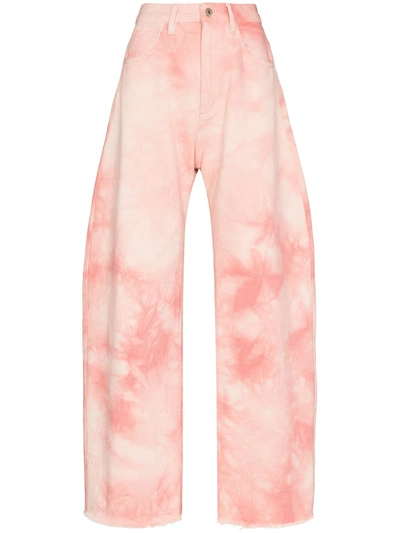 Marques' Almeida Frayed-cuff Tie-dye Organic-cotton Wide-leg Jeans In Rosa