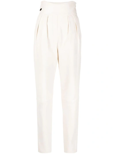 Philipp Plein High-waisted Leather Trousers In Nude