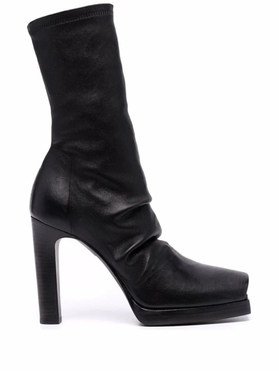 Rick Owens Cheri Square-toe Leather Ankle Boots In Nero