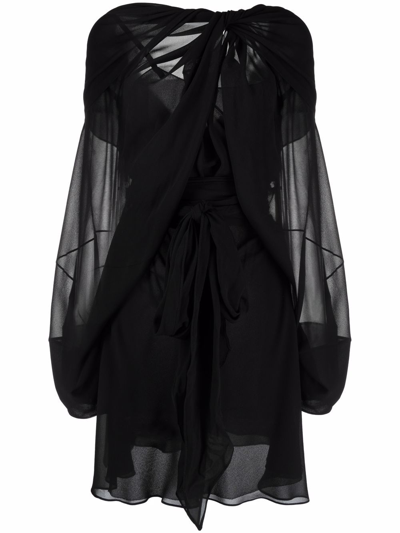 Maison Margiela Twisted Drape Silk Chiffon Mini Dress In Black