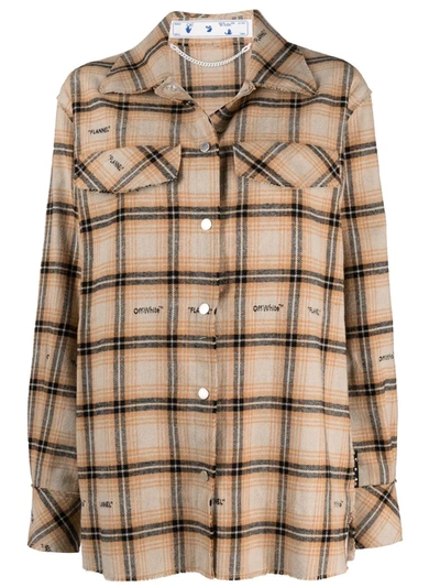 Off-white Womens Beige Black Checked Branded Cotton-blend Shirt Jacket 12 In Brown