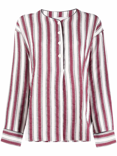 Les Coyotes De Paris Cotton Blend Shirt With All-over Striped Pattern In Bordeaux-ecru