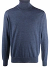 Canali Roll-neck Merino Wool Jumper In Blue