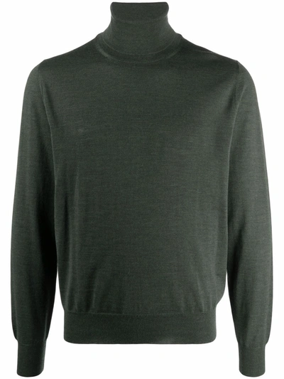 Canali Ribbed Merino Wool Mock-neck Sweater In Green