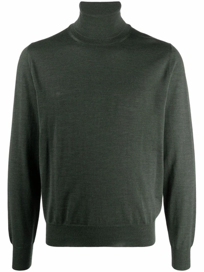 Canali Ribbed Merino Wool Mock-neck Jumper In Green