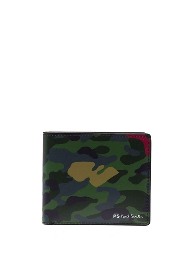 Ps By Paul Smith Logo Camouflage Print Wallet In Grün