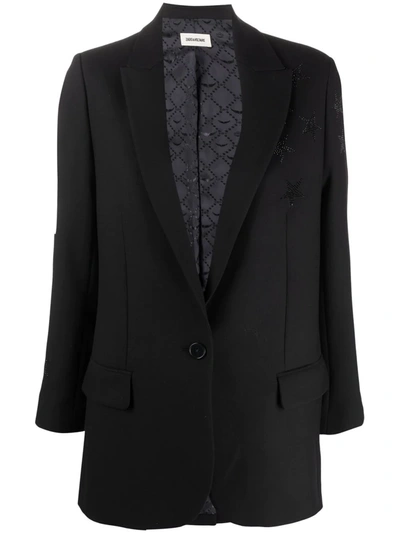 Zadig & Voltaire Star-embellished Regular-fit Stretch-weave Blazer In Black