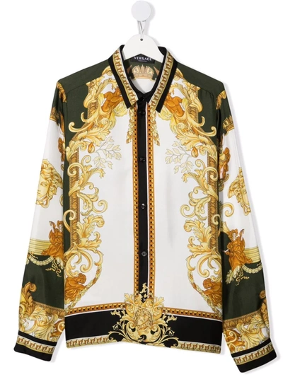 Versace Kids' Baroque-print Shirt In Neutrals