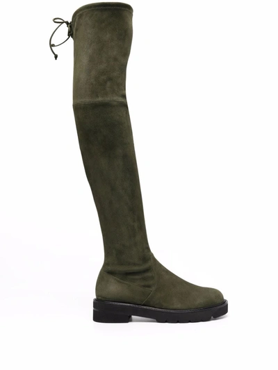 Stuart Weitzman 30mm Lowland Lift Stretch Suede Boots In Military Green